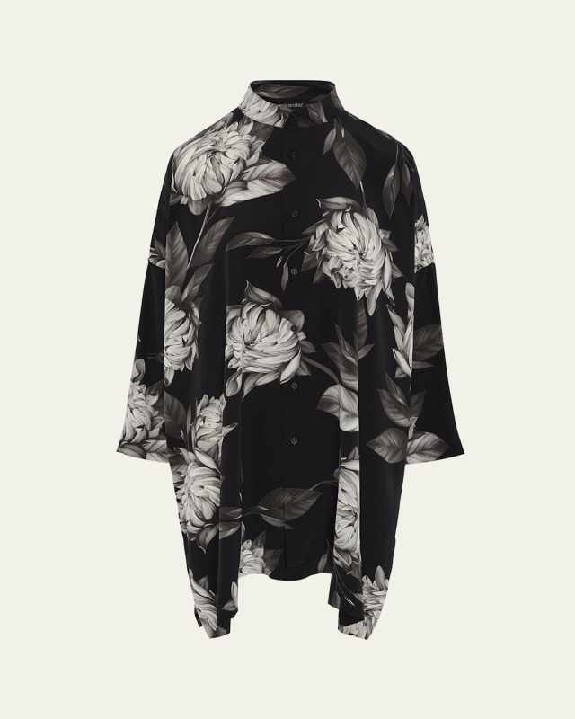 Wide Longer-Back Collarless Shirt With Slits (Very Long Length)